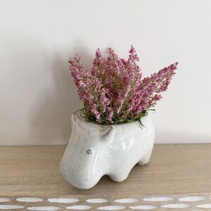 Handmade Pink Faux Floral Arrangement In Ceramic Hippo Planter - Cute Home Decor